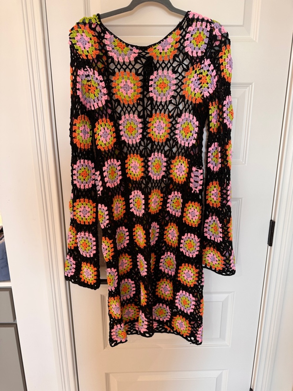 VICI Black Crochet Cover-Up with Pink, Green & Orange Crochet Medallions